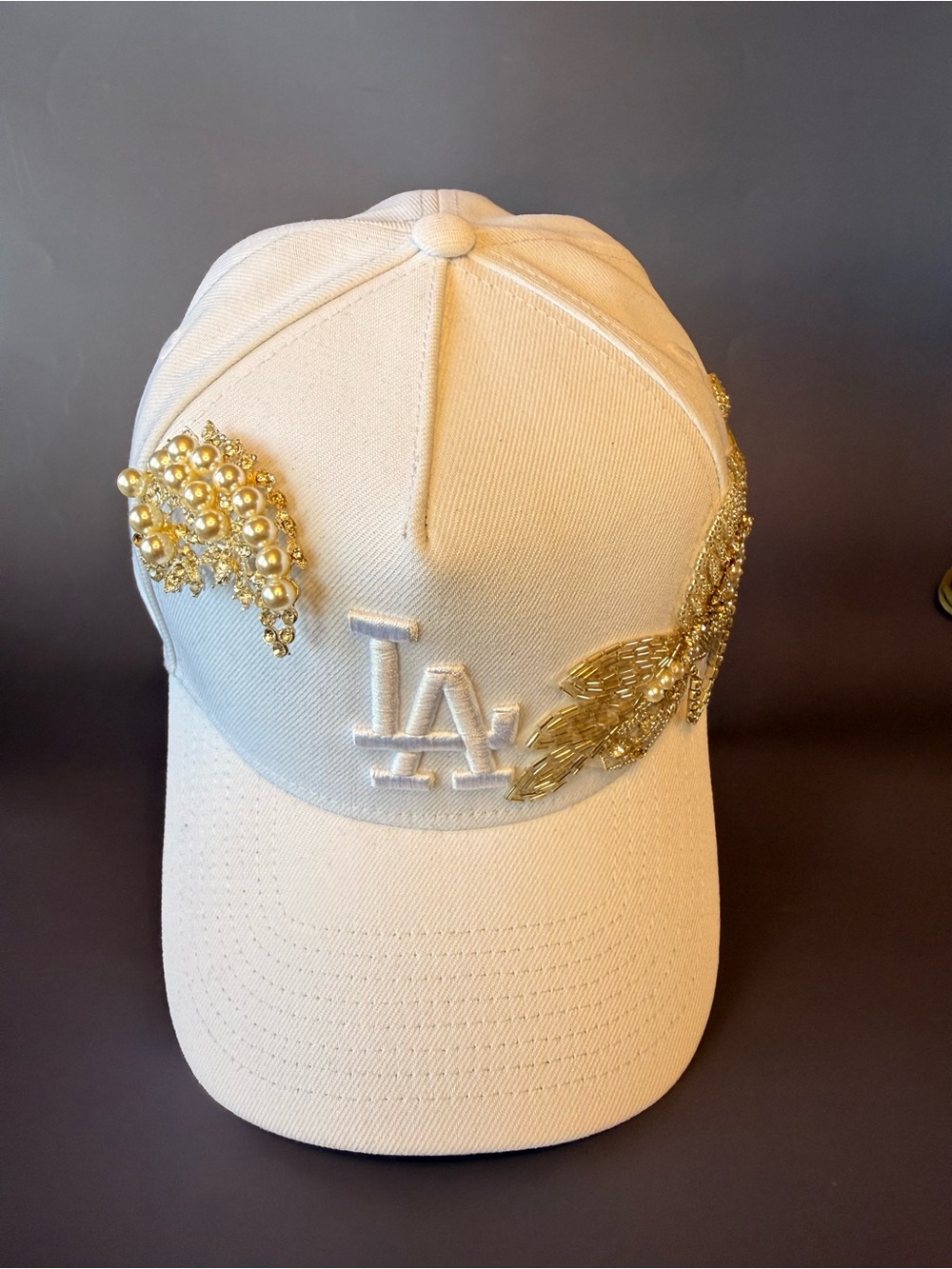 New Era Cream LA Cap with Gold Beaded Embellishments